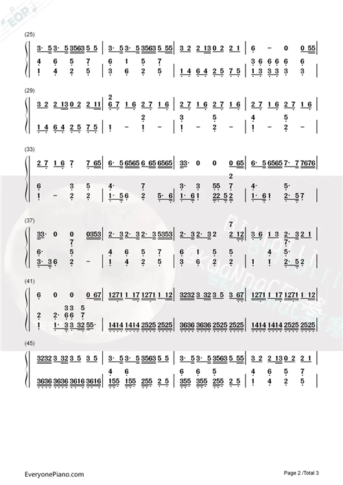 光遇孤勇者琴谱 完整数字版乐谱图片