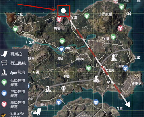 和平精英哥斯拉在哪里出现 海岛地图哥斯拉出生位置图解