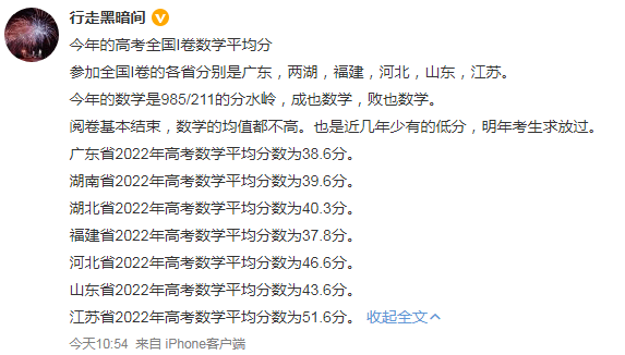 2022高考数学平均分多少全国I卷数学平均分公布