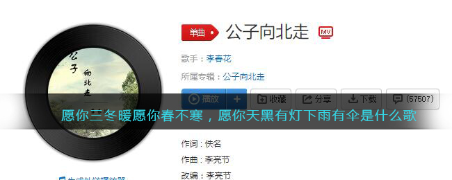 愿你三冬暖愿你春不寒愿你天黑有灯下雨有伞是什么歌