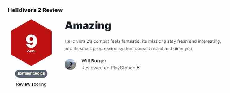 绝地潜兵2获IGN9分评价